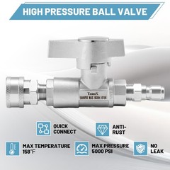 TasuoX Ball Valve Pressure Washer, 3/8″ Quick Connect 3/8 inches, Silver