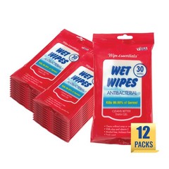 WipeEssentials Hand Sanitizer Wipes for 30 Count (Pack of 12), Red