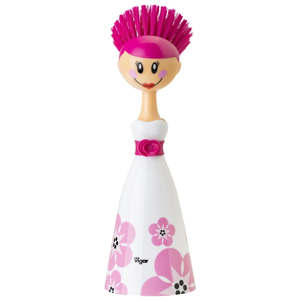 Vigar Dolls April Dish Brush with Ergonomic 7.5 X X 24.5 Cm, White, Pink