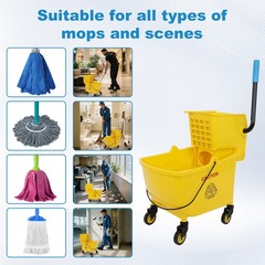 35 Quart Drain Outlet Commercial Mop Bucket with Wringer Side Press on Wheels