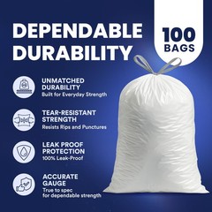 Plasticplace 6 Gallon Trash Bags White 100 Count (Pack of 1),