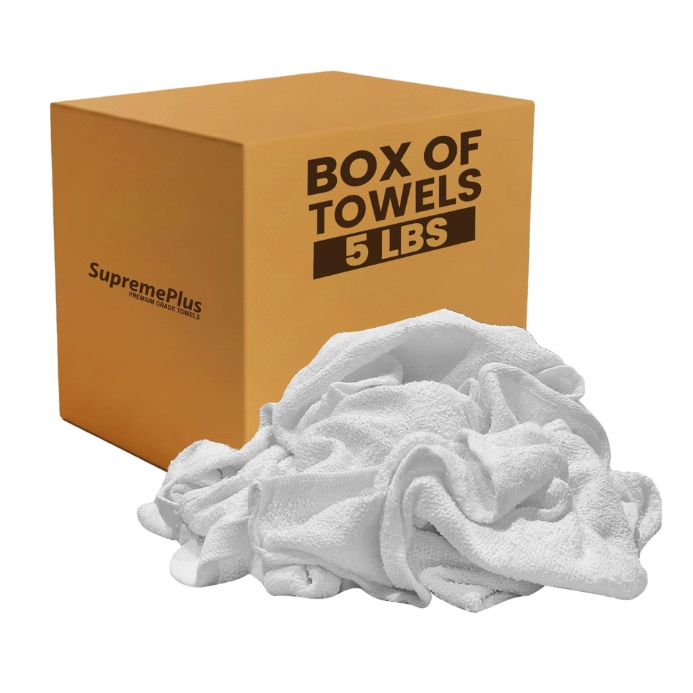 White Terry Towels for Cleaning – 5 LB Box Cotton Rags for Multipurpose