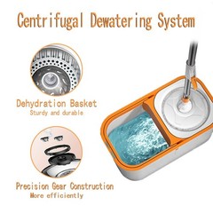Spin Mop Bucket with Wringer System Extended Mop Handle 61＂Mop and Bucket