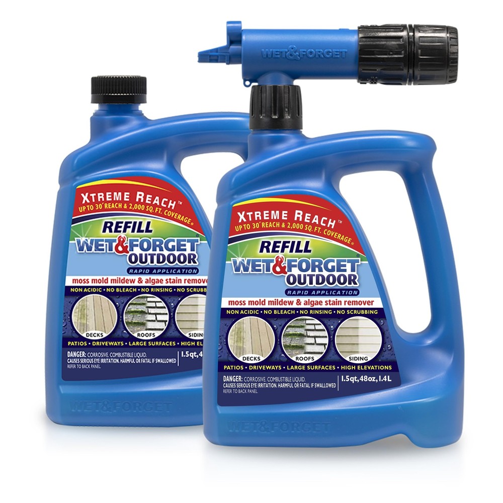Wet & Forget Outdoor 48 Fl Oz (Pack of 2), Xtreme Reach Hose End & Refill