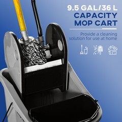 9.5 Gallon/36L Mop Bucket Wringer Cart w/ Down Press Wringer, Wheels, Mop Holder