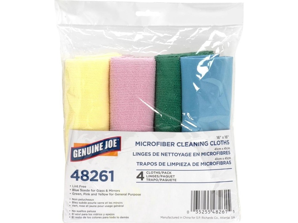 4 Pack Genuine Joe Microfiber Cloths Assorted Colors for Cleaning