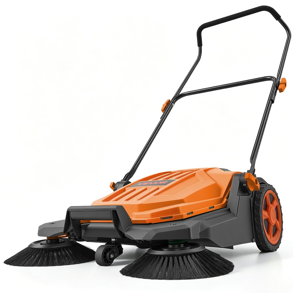 VEVOR Walk-Behind Floor Sweeper Manual Hand Push Sweeper 25.6″ Sweeping Width