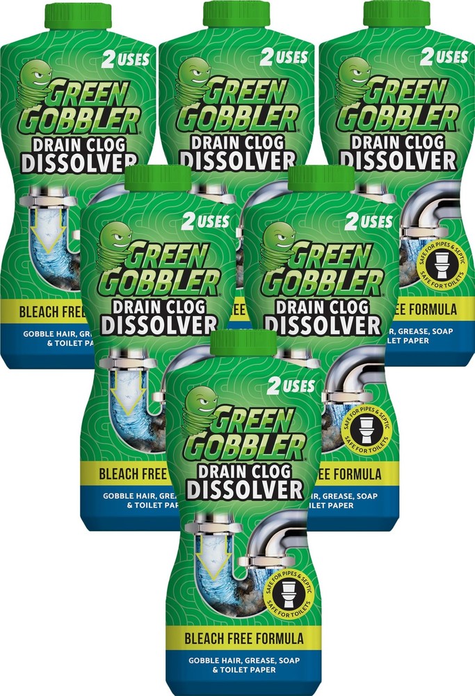 Green Gobbler Liquid Hair Drain Clog Remover & 1 Count (Pack of 6), Natural