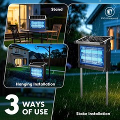 Solar Bug Zapper Outdoor, Mosquito 4500V Cordless Black & Silver