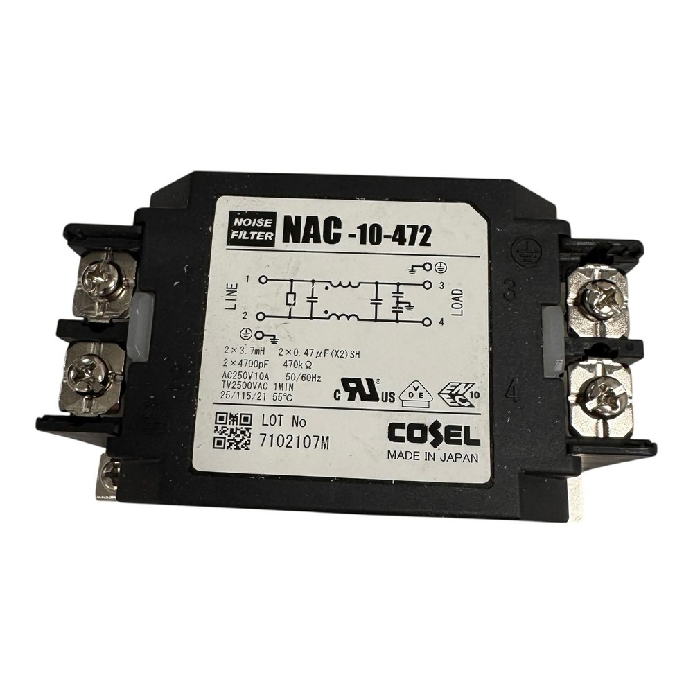 NAC-10-472 Cosel Power Line Filter 250Vac 250Vdc 10A 4700pF 150KHz-1MHz