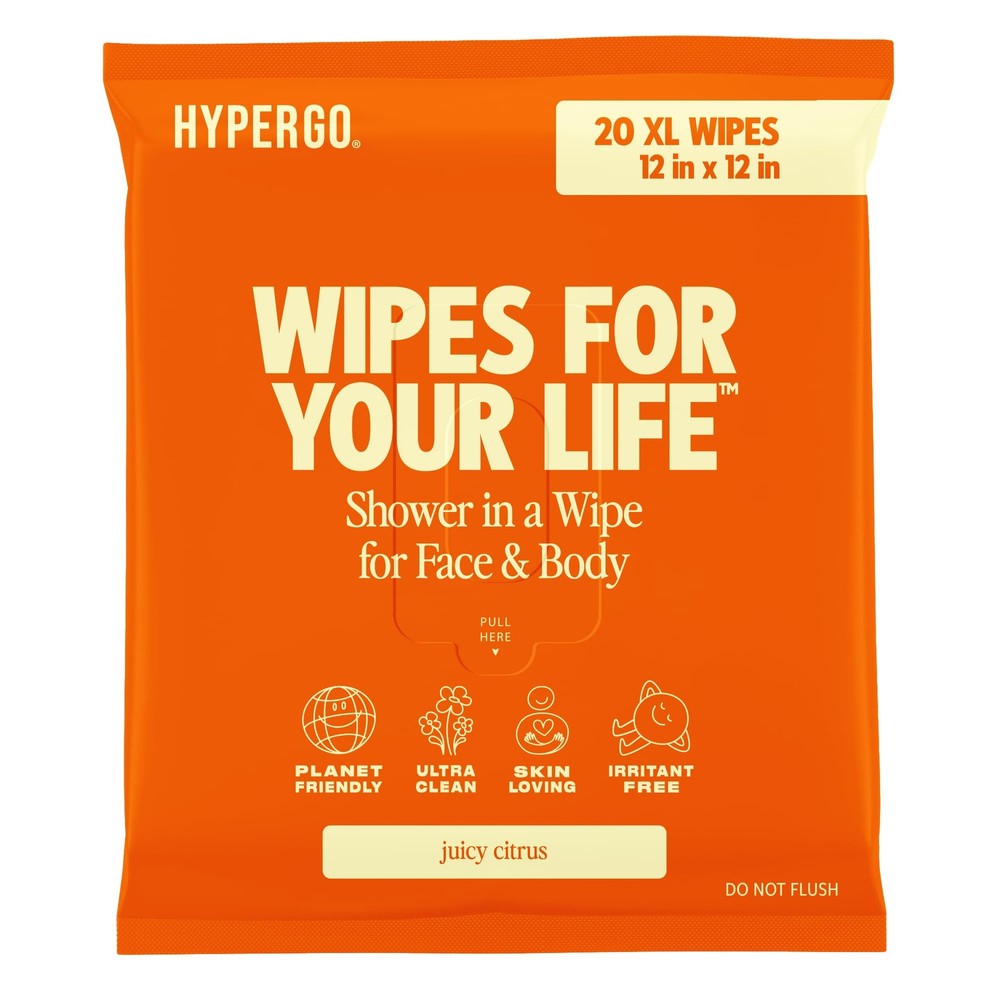 HyperGo XL Body Wipes for Women & Men – 12″ x12″ 20 Count (Pack of 1)
