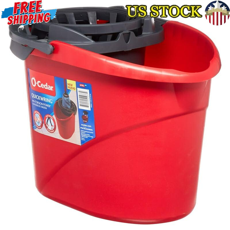 QuickWring 2.5 Gal Mop Bucket W/ Torsion Wringer Hands-Free Integrated Spout Red