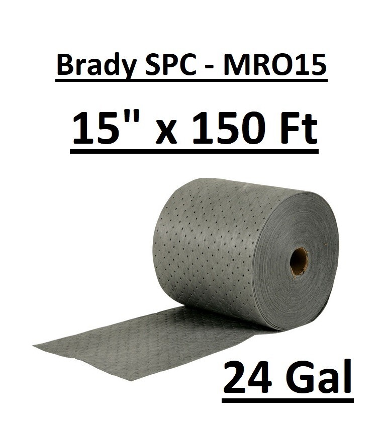 NEW Brady SPC Sorbents MRO15 Absorbent Roll 24 Gal. Universal 15″ x 150′ Gray HR