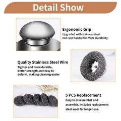 6Pcs Steel Wool Scrubber with Replacement Wire Pads Set, Stainless Steel…