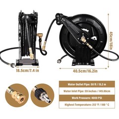 New Retractable Power Pressure Washer Hose Reel 3/8″ x 50 ft, 4000PSI-