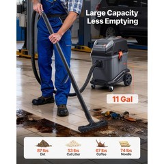11 Gallon Wet Dry Shop Vacuum, 5.5 HP Portable with Self – Cleaning, 1350W, 20ft