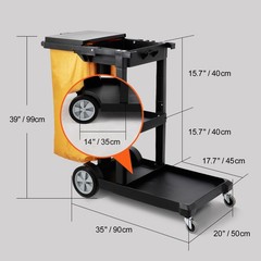 VEVOR Janitorial Trolley Cleaning Cart with PVC Bag and Cover for Housekeeping