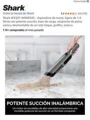 Shark WV201 WANDVAC Cordless Handheld Vacuum Bagless Crevice Tool Dusting Brush