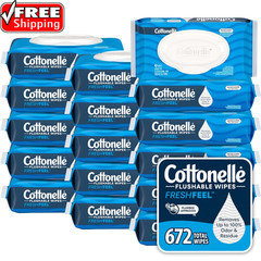 Cottonelle Fresh Feel Flushable Wet Wipes, Adult Wet Wipes, 16 Flip-Top Packs, 4