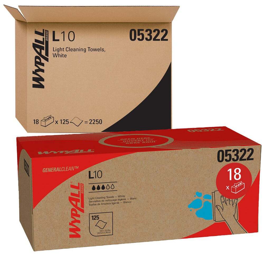 18 Pack WypAll 5322 L10 White Wipers: 125 Wipes per Pop-Up Pack, 12″ x 10″ Wipes