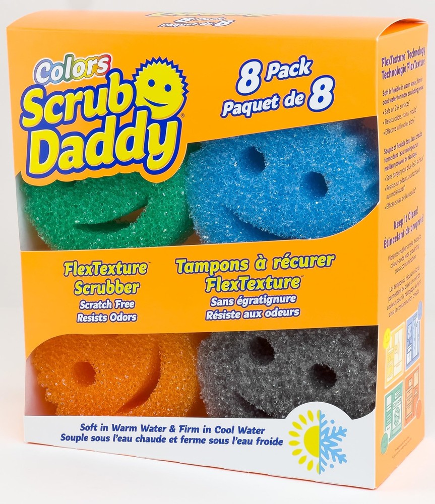 Scrub Daddy 8 Sponge Set, Colors, Scratch-Free Sponges for Dishes & Orange