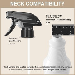 6 Pack Spray Bottle Nozzle Replacement, Universal Tops, White & Black