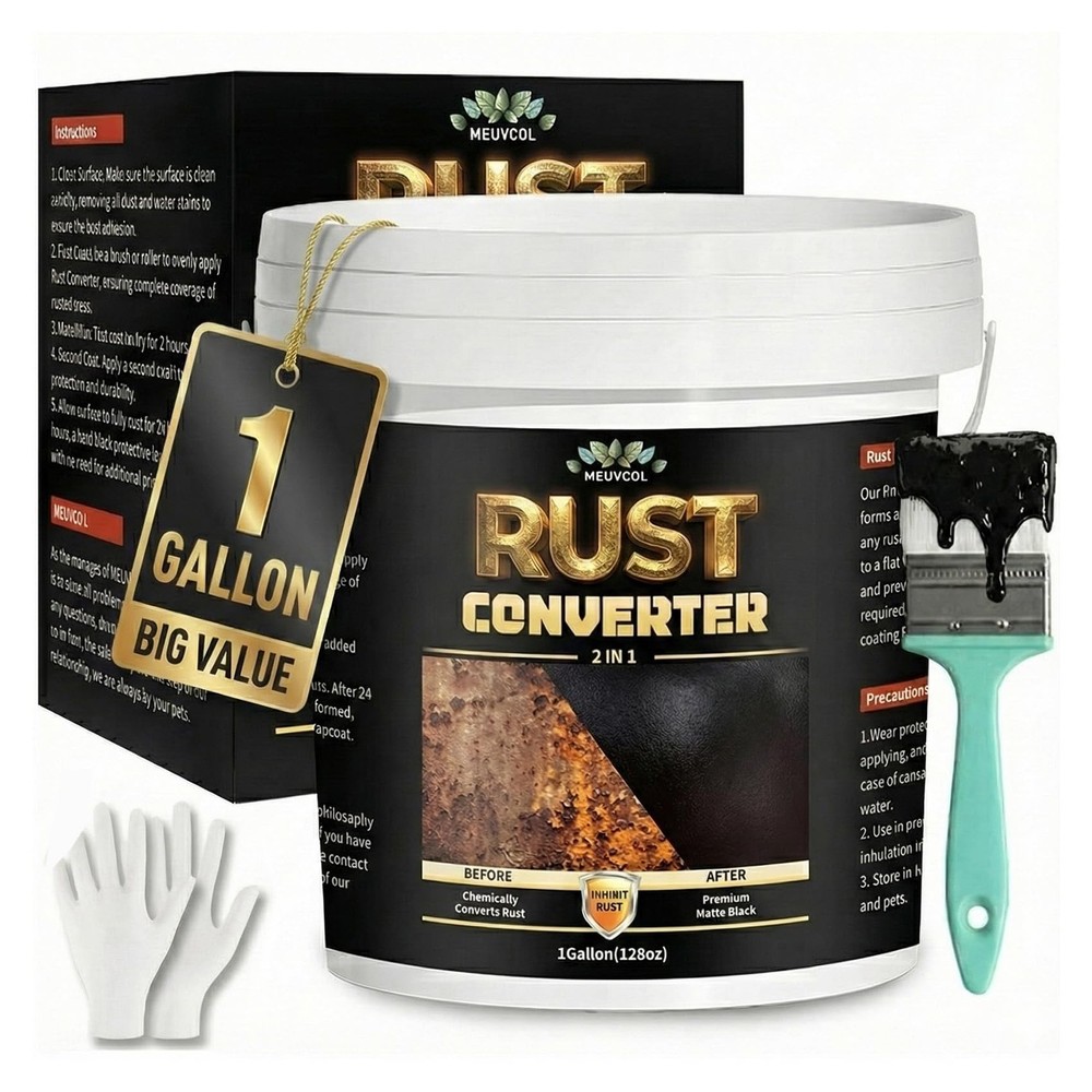 2-in-1 Rust Converter & Metal Primer – 1 Gallon Black Rust Paint Inhibitor fo…