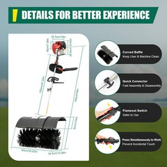 52cc Gas Power Sweeper Broom Handheld Driveway Turf Artificial Grass Snow Clean