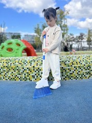 Small Broom – Indoor or Outdoor Portable with Adjustable Handle, White