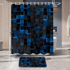 4Pcs Blue Shower Curtain Set 3D Cubes Bathroom Sets Modern Shower Curtain Set