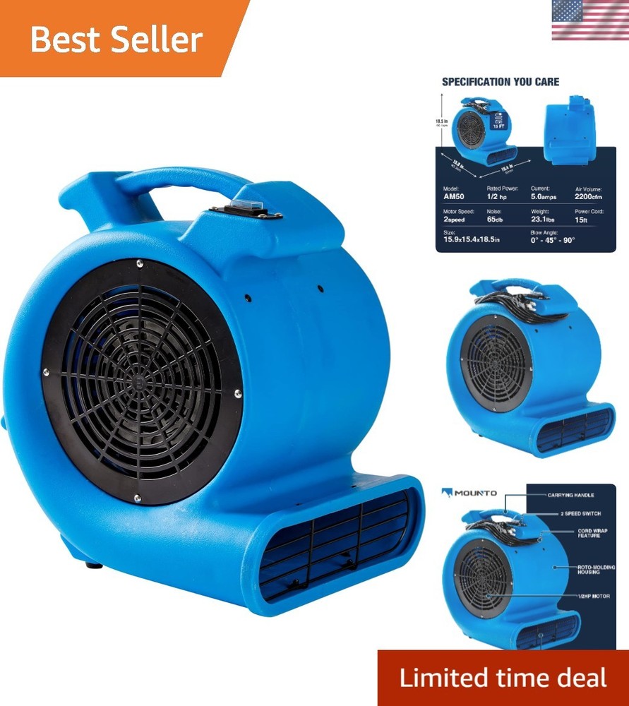 Lightweight 1/2HP Air Mover – 2200 CFM for Efficient Drying and Circulation