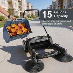 POHIR 42″ Walk-Behind Hand Push Floor Sweeper 15 Gallon Waste Container Gray
