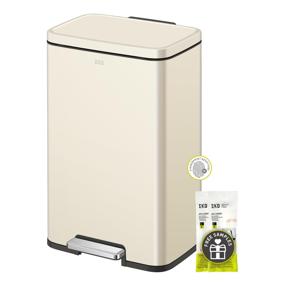 EKO Madison Vanilla Stainless Steel 50 Liter/13.2 Gallon Step Trash Can with …