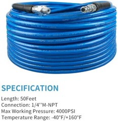 50ft Pressure Washer Sewer Jetter Kit for Clean Kitchen Drain System Remove Clog