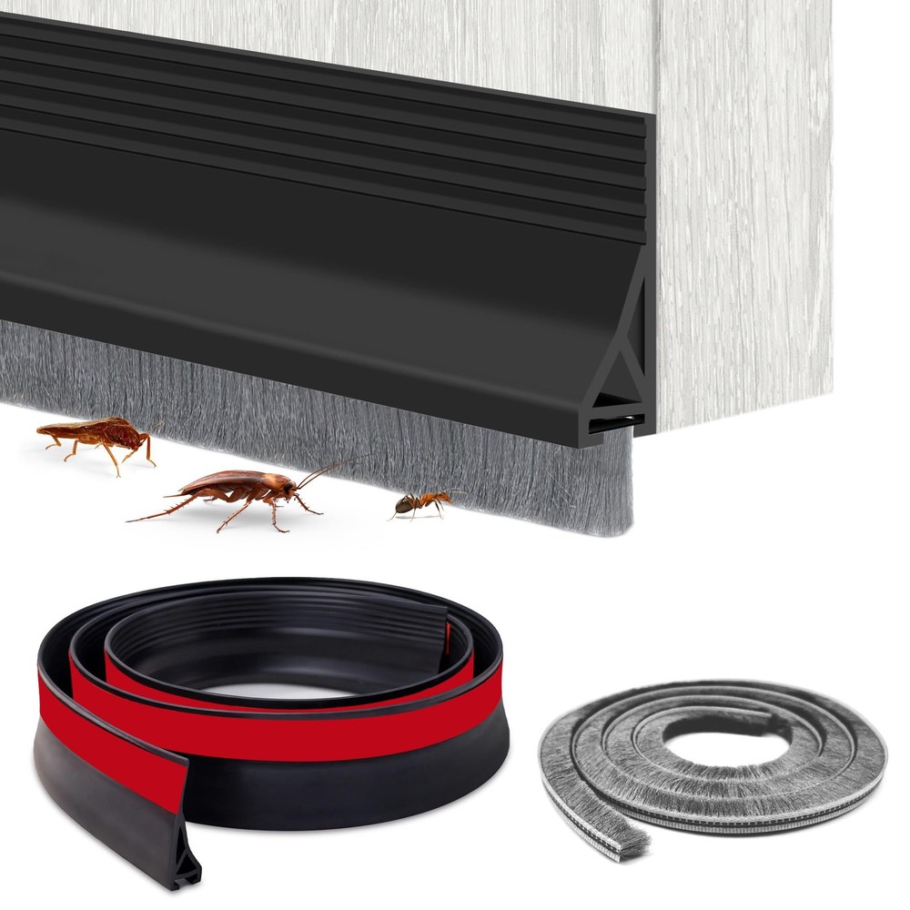 Door Draft Stopper with Brush,Under 39 Inch*1Pack, Black
