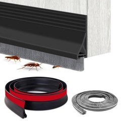 Door Draft Stopper with Brush,Under 39 Inch*1Pack, Black