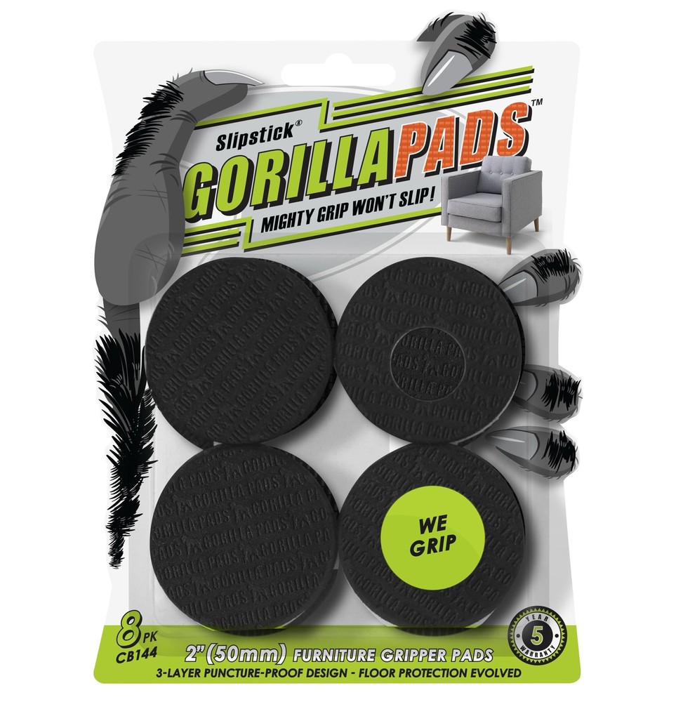 Slipstick GorillaPads CB144 Non Slip Furniture Pads/Grippers 2″ Round, Black