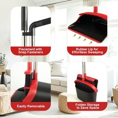 Broom and Dustpan Set for Home, with Cleaning Black With Red