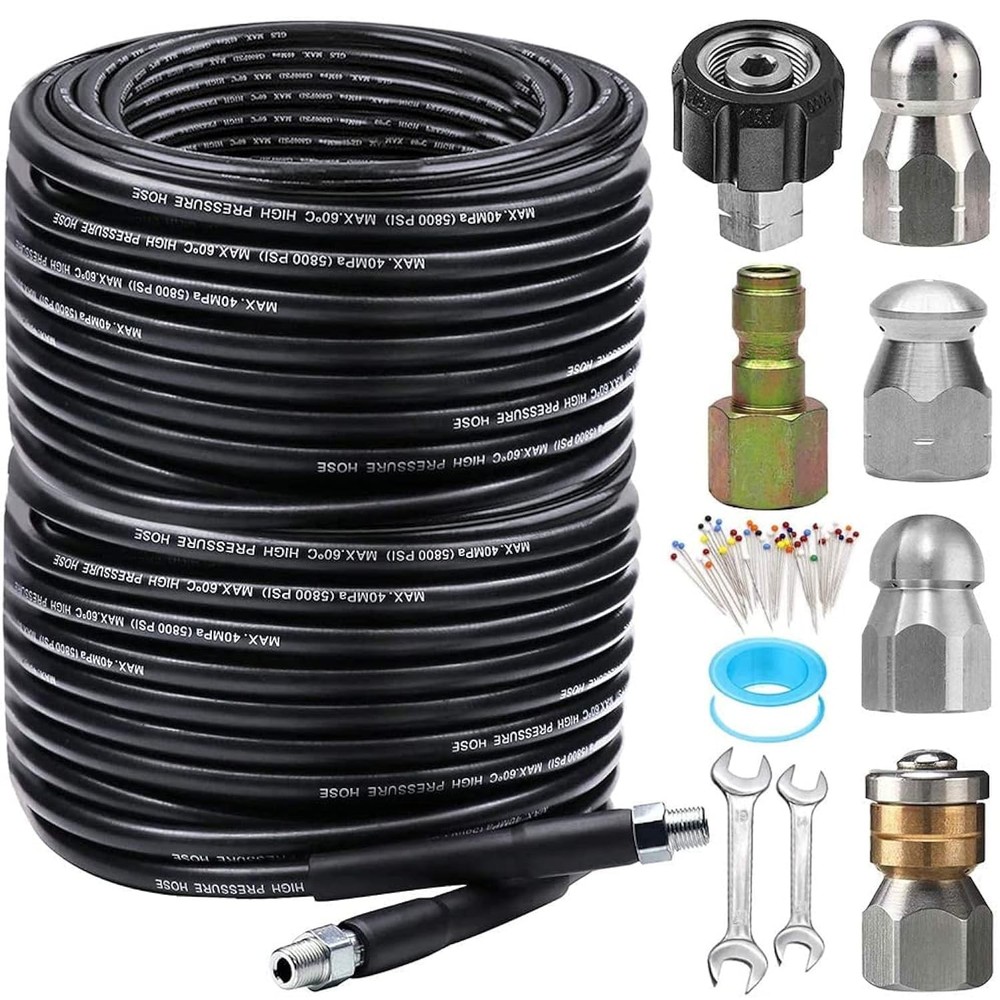 200FT Sewer Jetter Kit for Pressure Washer, 5800PSI Drain 200FT,