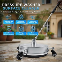 RAYNEL 14” Pressure Washer Surface Cleaner with 4 Wheels, 14 Inch, silvery
