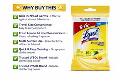 Free Shipping Lysol To Go Disinfecting Wipes Lemon Lime Scent 15 Ct. (4xPack)