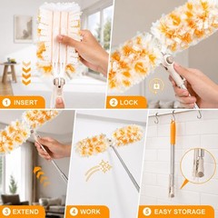 Gelibo 6ft Extendable Duster Handle with 5 Refills,Compatible Orange