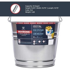 Behrens 1210GS Gray Galvanized Steel Recyclable Round Pail 10 qt.