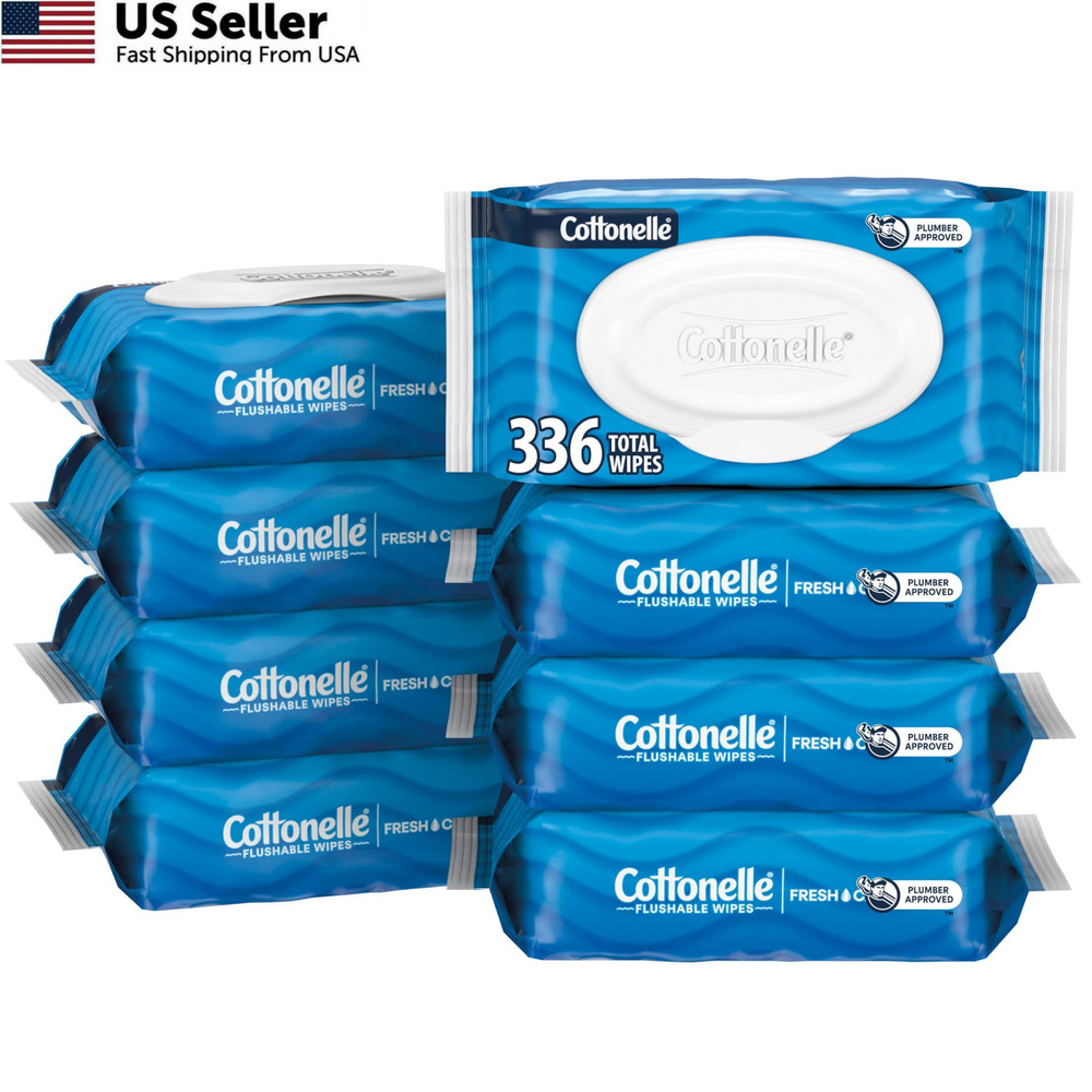 Fresh Feel Flushable Wet Wipes Adult 8 Flip-Top Packs 336 Total Wipes USA