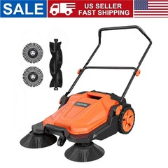 Walk-Behind Floor Sweeper, 25.6 in Sweeping Width, Outdoor Hand Push Sweeper
