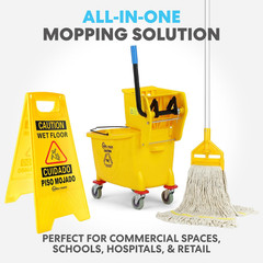 Side Press Wringer Combo Commercial Mop Bucket on Wheels, 35 Quart,Yellow, Inclu