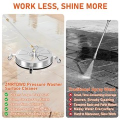 ZMRTDWO 18″ Pressure Washer Surface Cleaner with 4 Wheels, 4000 PSI Silver