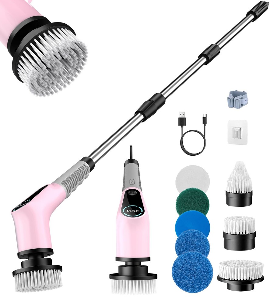 Dovety Electric Spin Scrubber, Shower Power Cleaner Tools with Pink