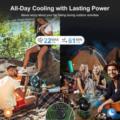 40000Mah Camping Fan with LED Light, Battery Operated Oscillating Desk Fan with