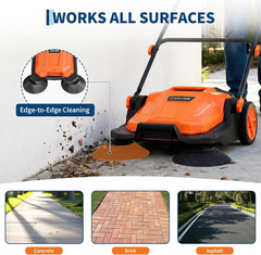 Walk-Behind Floor Sweeper, 25.6 in Sweeping Width, Outdoor Hand Push Sweeper, 5